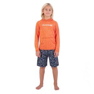 Dakine Orange Hooded Rash Guard with Navy Patterned Swim Shorts